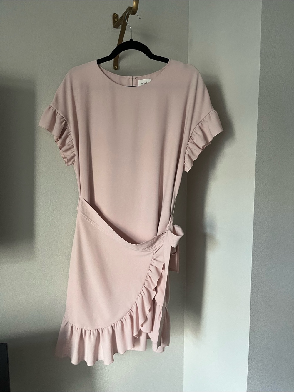 Aritzia Wilfred Blush Pink Ruffle Wrap Mini Dress